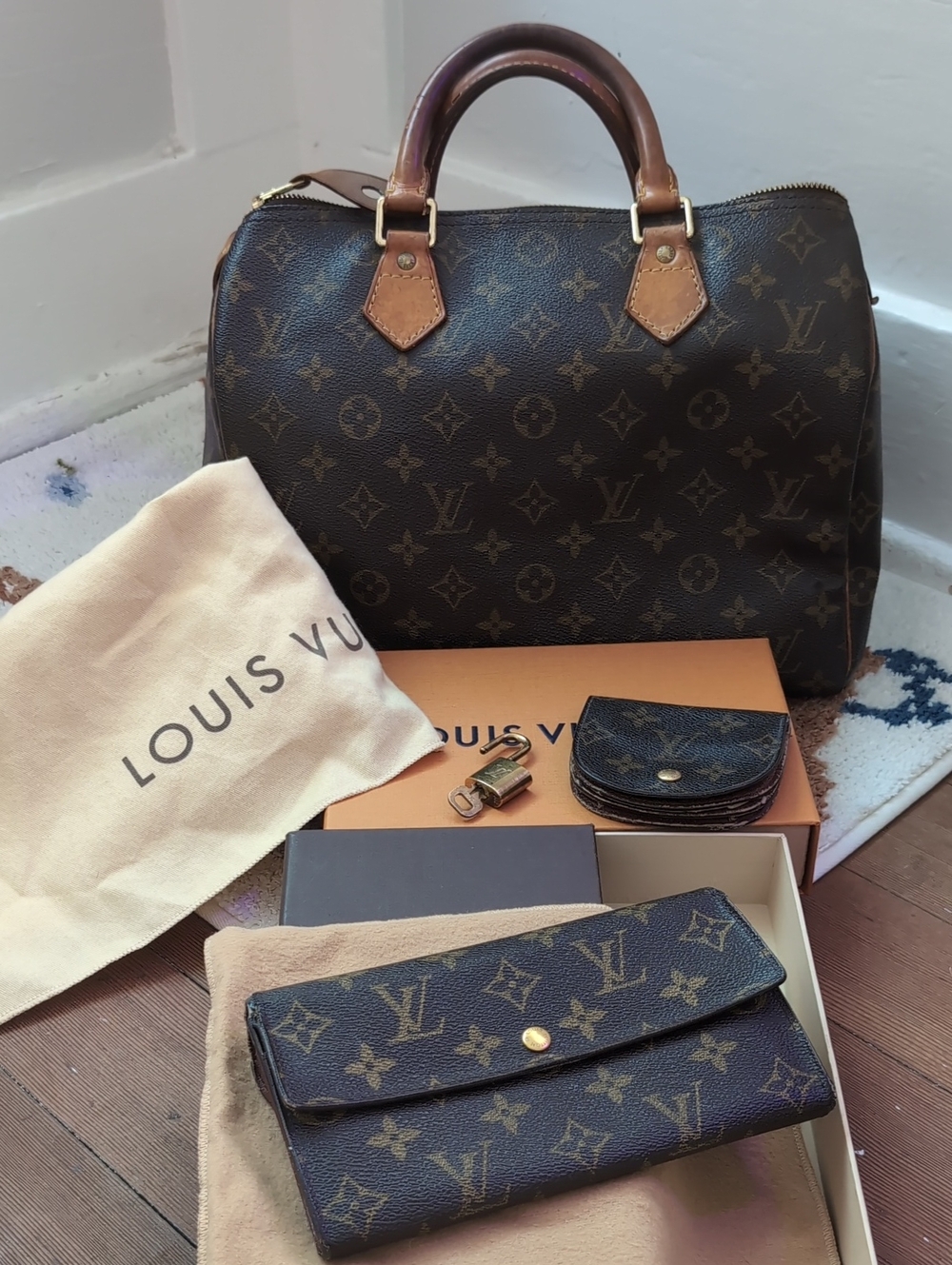 Louis Vuitton Vintage Speedy, Lock & Key, Sarah Wallet, Coin Purse, Box, Dustbag